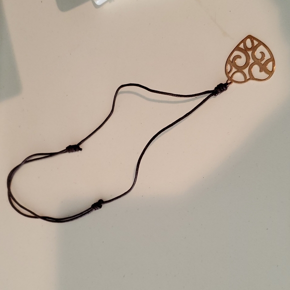 Rose gold heart pendant on soft brown adjustable necklace - Picture 3 of 6